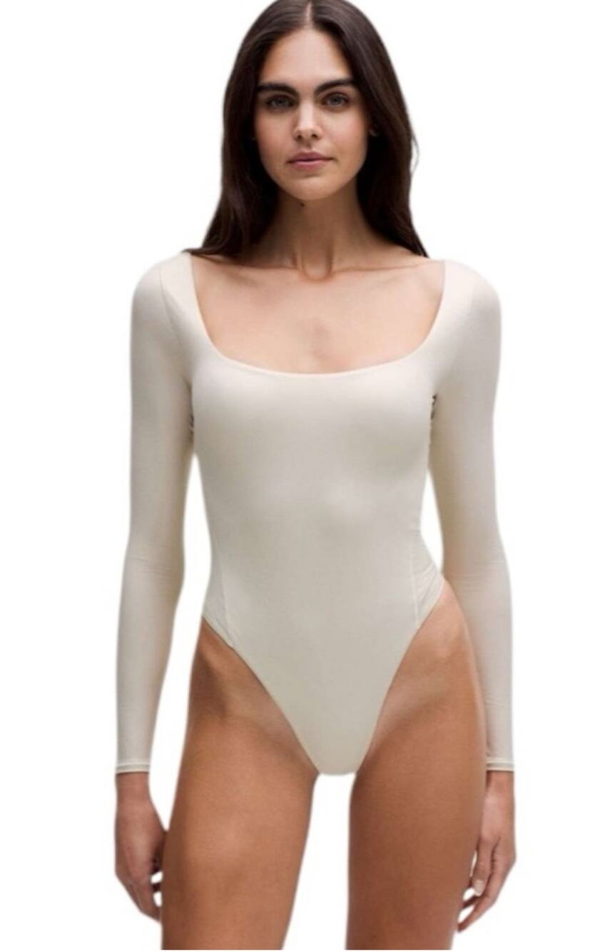 Lululemon Wundermost Ultra-Soft Nulu Square Neck Long Sleeve Bodysuit Ivory Med